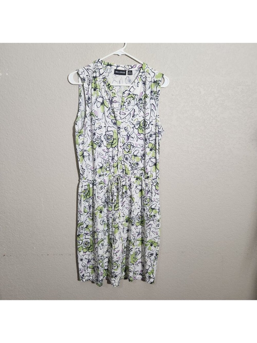 Nina Leonard Floral Print Womens Sleeveless Dress Medium White Green Casual Fit